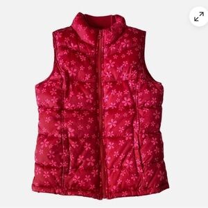 Girls Red and Pink Floral Puffer Vest